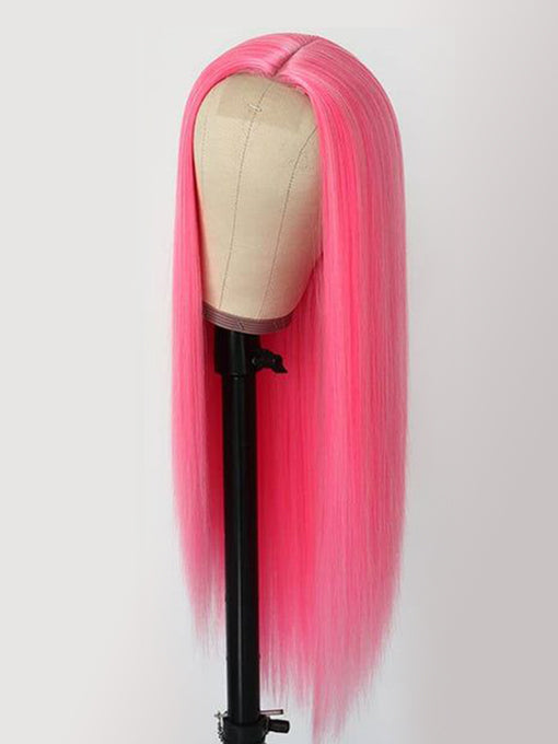 IRoyal Hair 13x4 Hot Pink Colored Straight Human Hair 13x4 Lace Front Wigs
