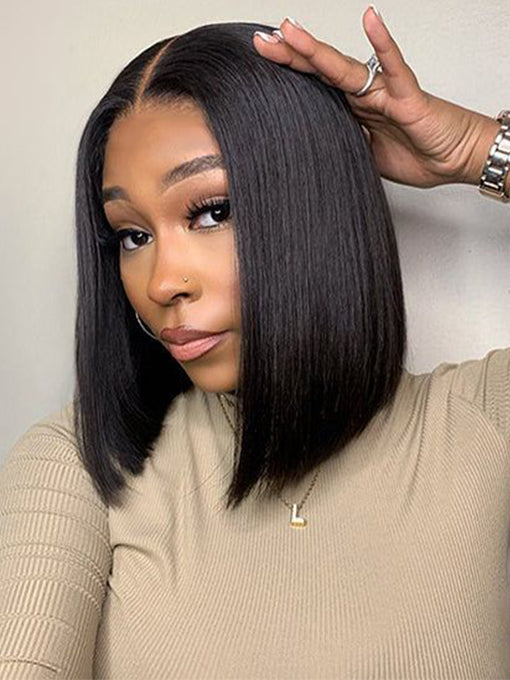 IRoyal Blunt Cut 13x4 Lace Bob Wigs Short Straight Human Hair Summer Style