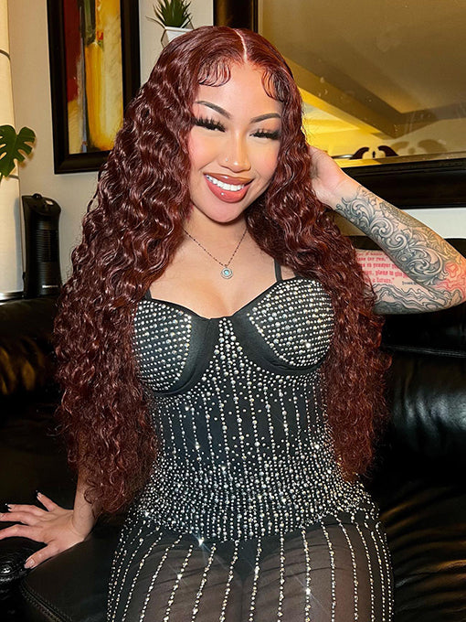 IRoyal Hair Reddish Brown 13x4 Kinky Curly Lace Front Wig Pre Plucked