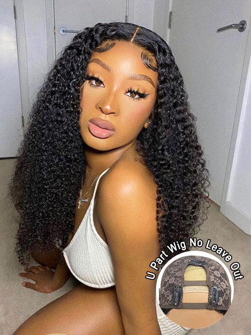 IRoyal Hair Kinky Curly U Part Wig Affordable 180% Density Glueless Wig Human Hair Wigs