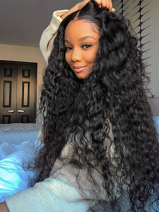 IRoyal Hair Water Wave Hair 180% Density V Part Wig Glueless Wig Machine Made Human Hair Wigs