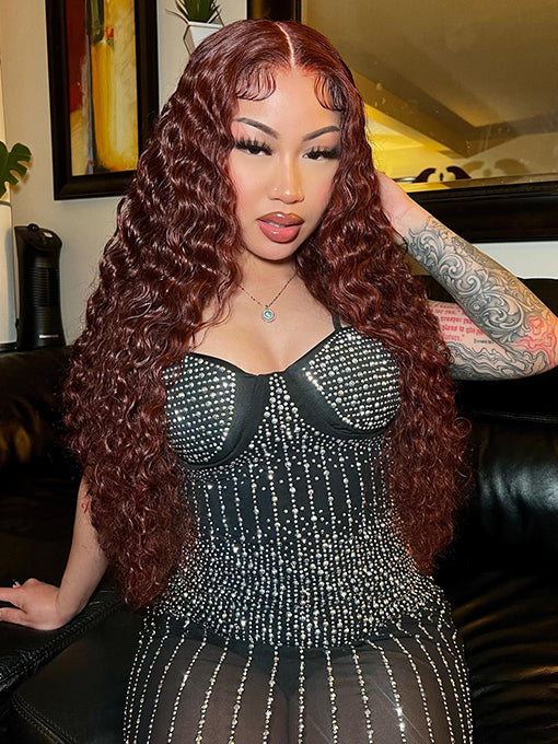 IRoyal Hair Reddish Brown 13x4 Kinky Curly Lace Front Wig Pre Plucked