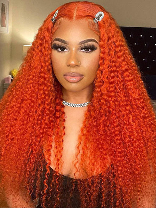 Ginger Kinky Curly Lace Front Wig Human Hair Wigs Pre Plucked Transparent Lace Wig