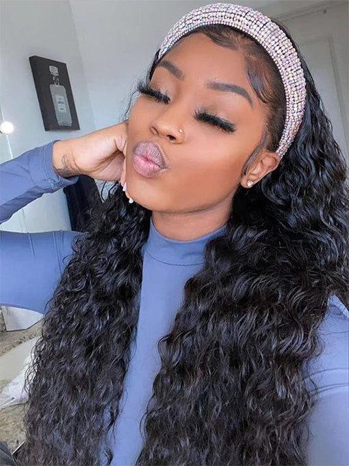 IRoyal Hair Headband Scarf Wig Water Wave Human Hair Wig Glueless Hairstyles