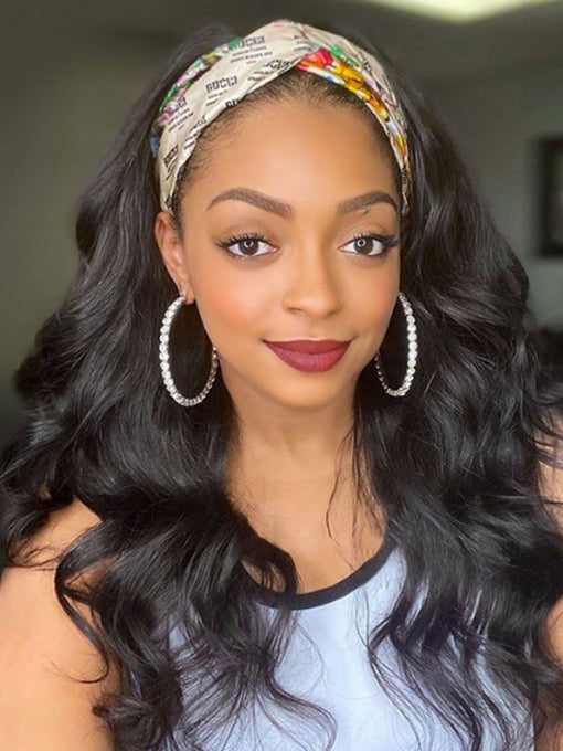 IRoyal Hair Glueless Headband Wigs 180% Density Body Wave Human Hair Half Wigs