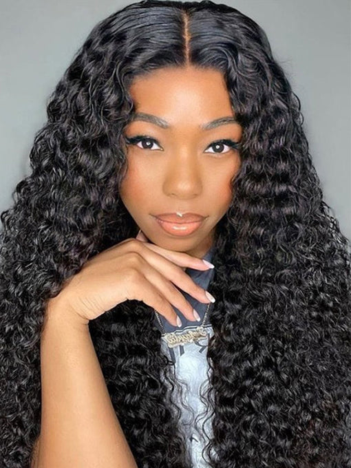 IRoyal Hair Deep Wave Hair 180% Density Human Hair U Part Wig Affordable Glueless No Lace Wig