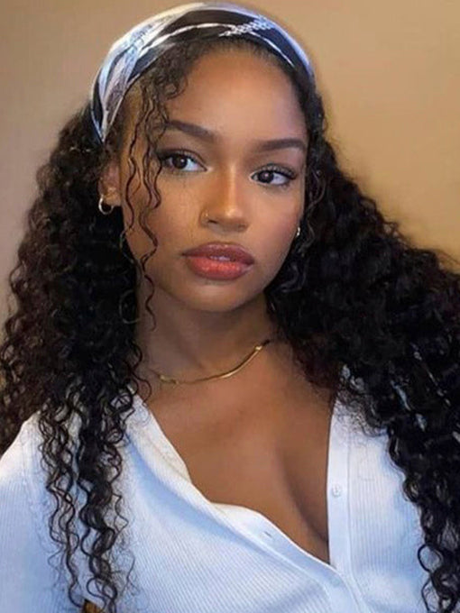 IRoyal Hair Headband Scarf Wig Water Wave Human Hair Wig Glueless Hairstyles