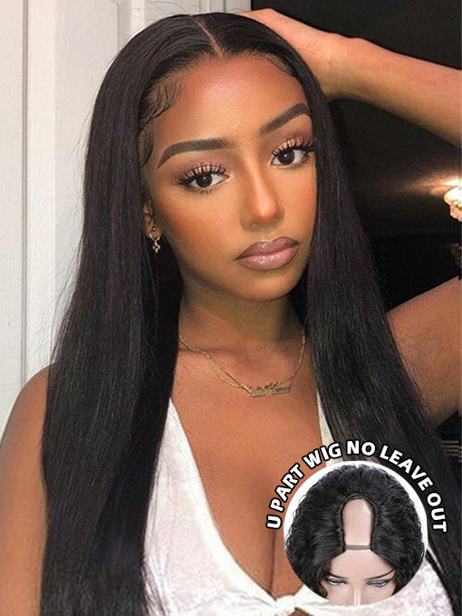 IRoyal Hair Straight Hair 180% Density U Part Wig Affordable Machine Made Human Hair Glueless Wigs