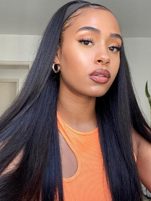 IRoyal Hair Silk Straight Hair Headband Wig Throw And Go Non Lace Wigs Glueless Wig