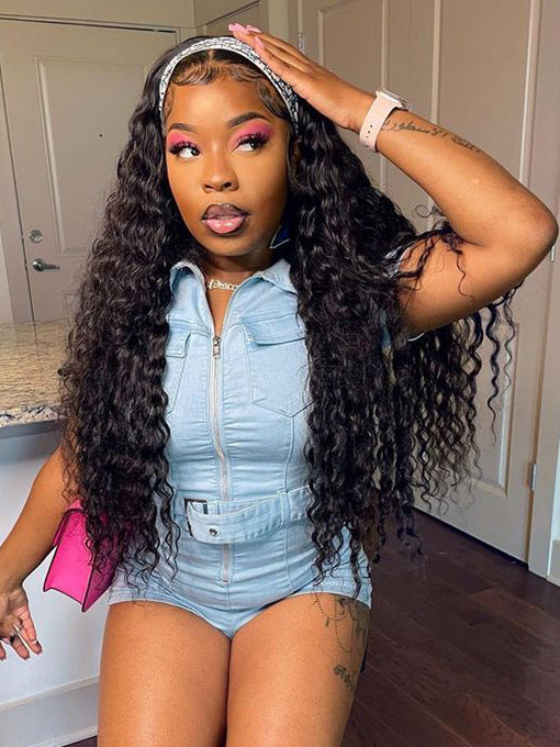 IRoyal Hair 180% Density Headband Wig Deep Wave Wig Glueless Wig Machine Made Human Hair Wigs