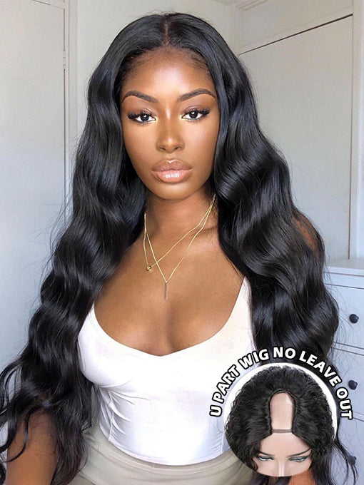 IRoyal Hair U Part Wig 180% Density Body Wave Hair Glueless No Lace Human Hair Wigs
