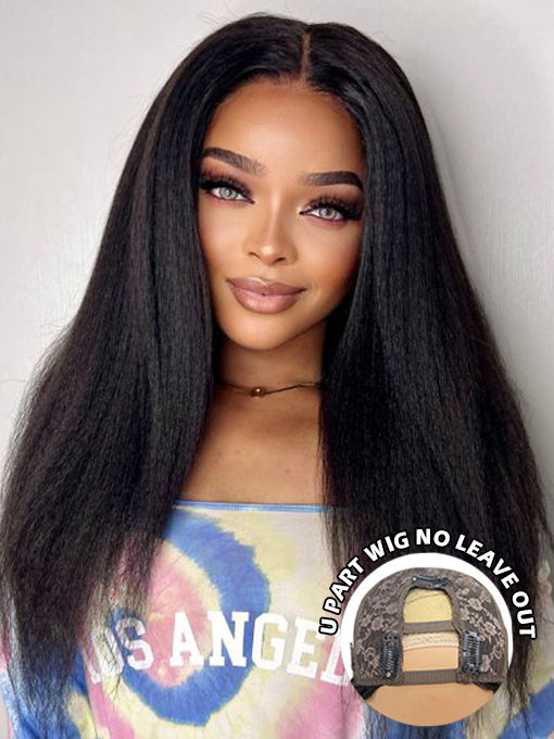 IRoyal Hair Kinky Straight U Part Hair Wig Glueless Yaki Wig Brazilian Human Hair U part Wigs For Women