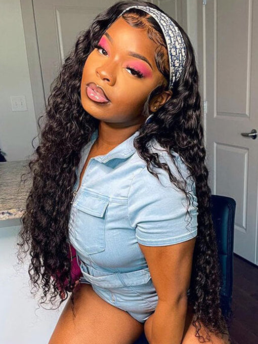 IRoyal Hair 180% Density Headband Wig Deep Wave Wig Glueless Wig Machine Made Human Hair Wigs