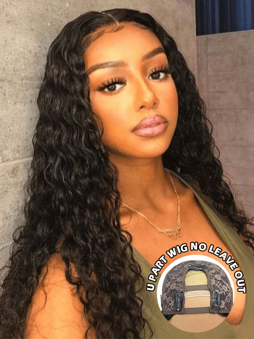 IRoyal Hair Water Wave Hair Glueless Wig 180% Density U Part Wig, None Lace Machine Made Wigs