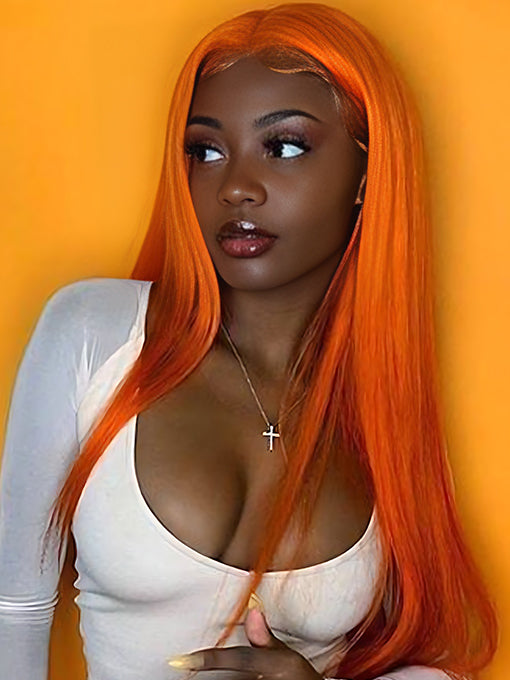 Ginger 13x4 Lace Front Wig Straight Human Hair Wigs Pre Plucked Natural Hairline Transparent Lace Wigs