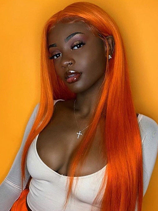 Ginger 13x4 Lace Front Wig Straight Human Hair Wigs Pre Plucked Natural Hairline Transparent Lace Wigs