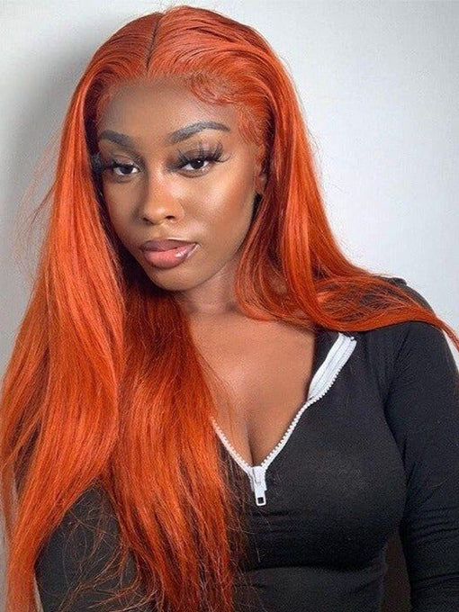 Ginger 13x4 Lace Front Wig Straight Human Hair Wigs Pre Plucked Natural Hairline Transparent Lace Wigs