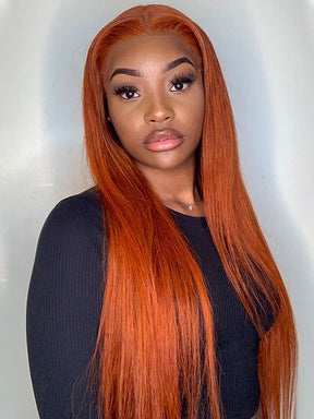 Ginger 13x4 Lace Front Wig Straight Human Hair Wigs Pre Plucked Natural Hairline Transparent Lace Wigs