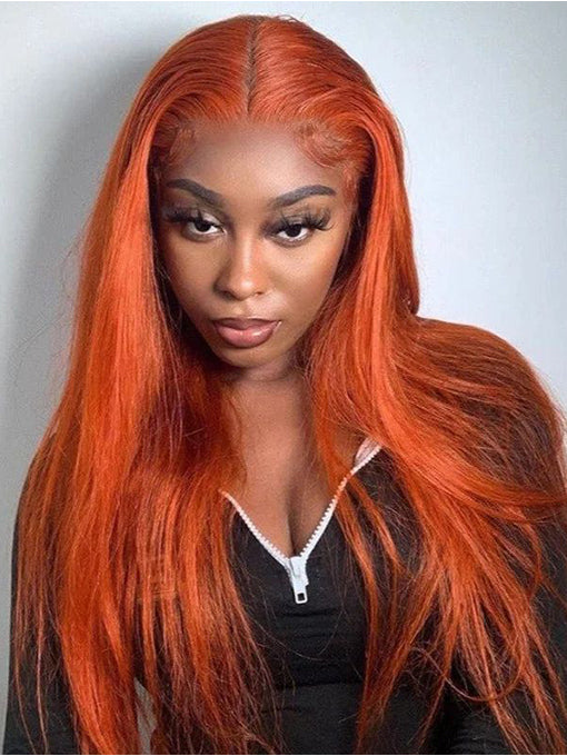 Ginger 13x4 Lace Front Wig Straight Human Hair Wigs Pre Plucked Natural Hairline Transparent Lace Wigs