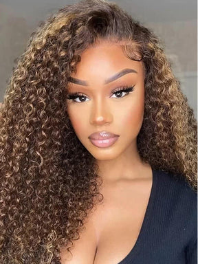 Highlight Kinky Curly Wig #4/27 Ombre Colored Honey Blonde Wig Brown Wig With Blonde