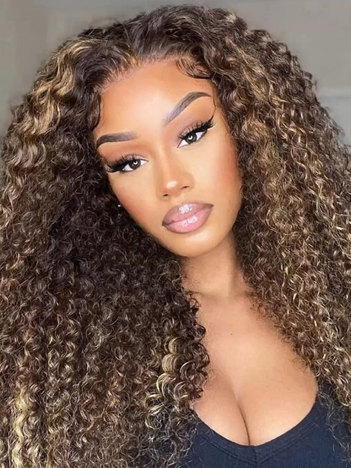 Highlight Kinky Curly Wig #4/27 Ombre Colored Honey Blonde Wig Brown Wig With Blonde