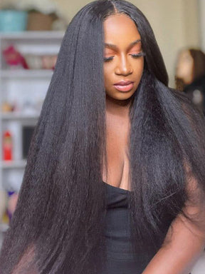 IRoyal Hair Premium 13x4 HD Lace Kinky Straight Human Hair Wig for Black Women