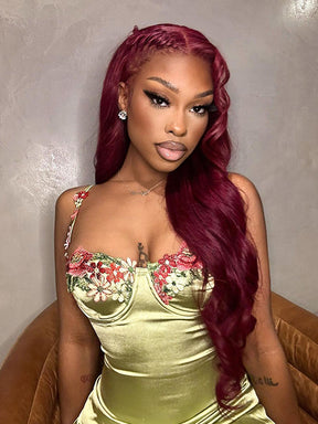 Burgundy 99J Body Wave Super Long Hair Red Human Hair 13x4 Wig