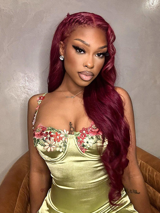 Burgundy 99J Body Wave Super Long Hair Red Human Hair 13x4 Wig