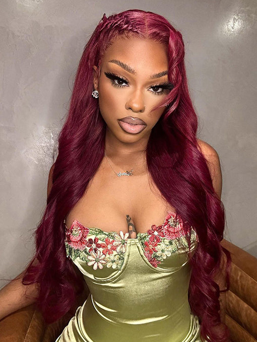 Burgundy 99J Body Wave Super Long Hair Red Human Hair 13x4 Wig