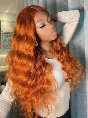 Ginger Pumpkin Orange Color Wig Body Wave 13x4 Lace Front Human Hair Wigs