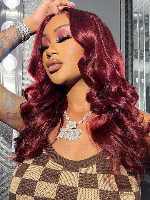 Burgundy 99J Body Wave Super Long Hair Red Human Hair 13x4 Wig