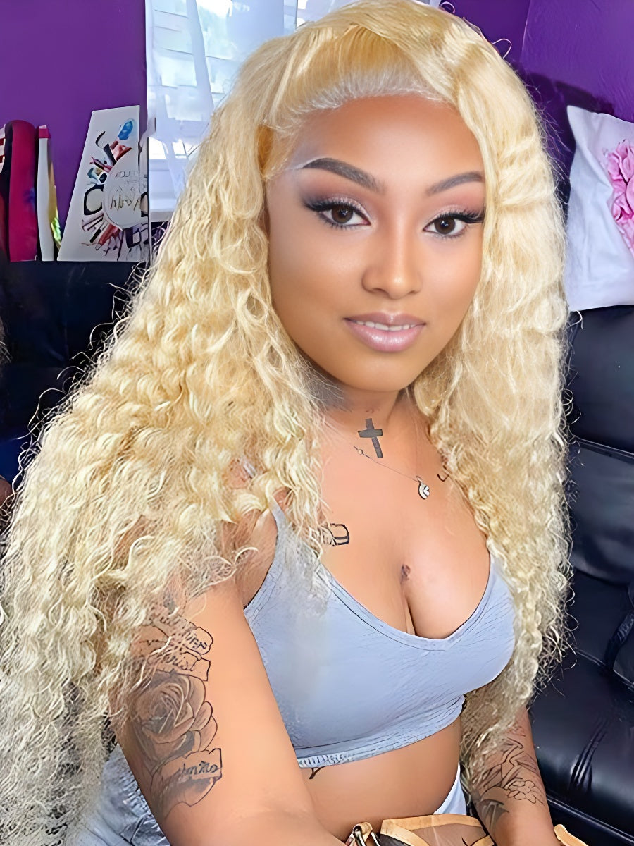 613 Blonde Kinky Curly Human Hair Wigs 13x4 Lace Front Wigs