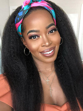 IRoyal Hair Kinky Straight Headband Wigs Human Hair Half Wig 180% Density Glueless Wig
