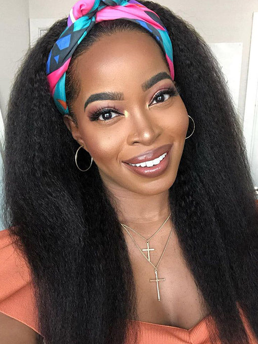 IRoyal Hair Kinky Straight Headband Wigs Human Hair Half Wig 180% Density Glueless Wig