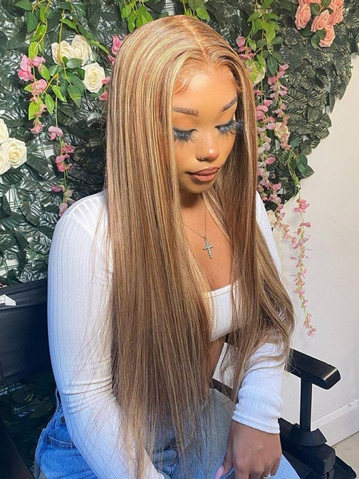 IRoyal Highlights Ombre Human Hair Wigs Straight Transparent Lace Wigs Pre Plucked