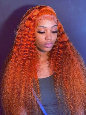 Pumpkin Orange Deep Wave Lace Closure Wigs Human Hair Pre Plucked With Baby Hair