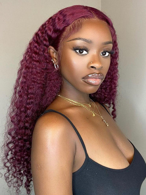 IRoyal Hair 99J Burgundy Color Kinky Curly Wig 13x4/13x6 Human Hair Wigs