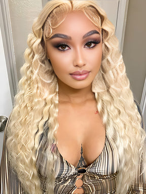 613 Blonde Water Wave Hair 13x4 Lace Front Wigs Natural Hairline Honey Blonde Hair