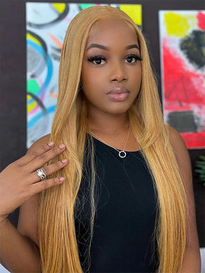 #27 Honey Blonde Straight Human Hair Wig 13x4 HD Lace Front Wigs