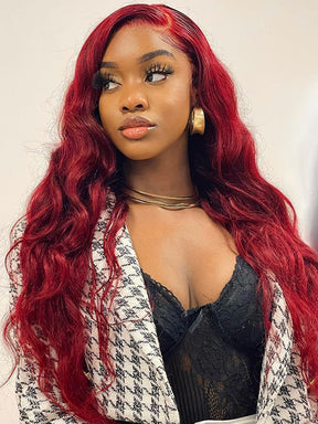 IRoyal Hair Red Colored Body Wave Hair Lace Front Wigs Pre Plucked Hairline