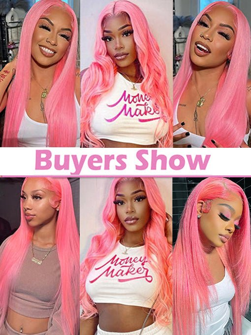IRoyal Hair 13x4 Hot Pink Colored Straight Human Hair 13x4 Lace Front Wigs