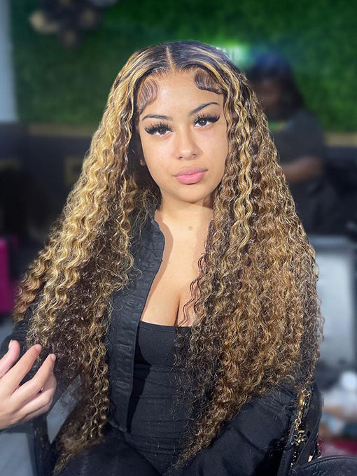 IRoyal Hair Highlight Human Hair Lace Front Wigs Deep Wave P4/27 Ombre Lace Front Wigs