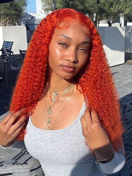Ginger Kinky Curly Lace Front Wig Human Hair Wigs Pre Plucked Transparent Lace Wig