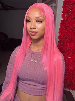 IRoyal Hair 13x4 Hot Pink Colored Straight Human Hair 13x4 Lace Front Wigs
