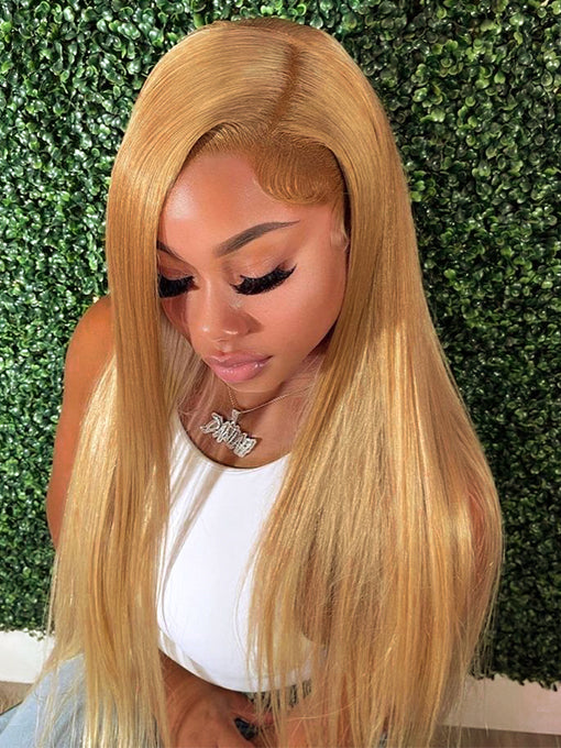 #27 Honey Blonde Straight Human Hair Wig 13x4 HD Lace Front Wigs