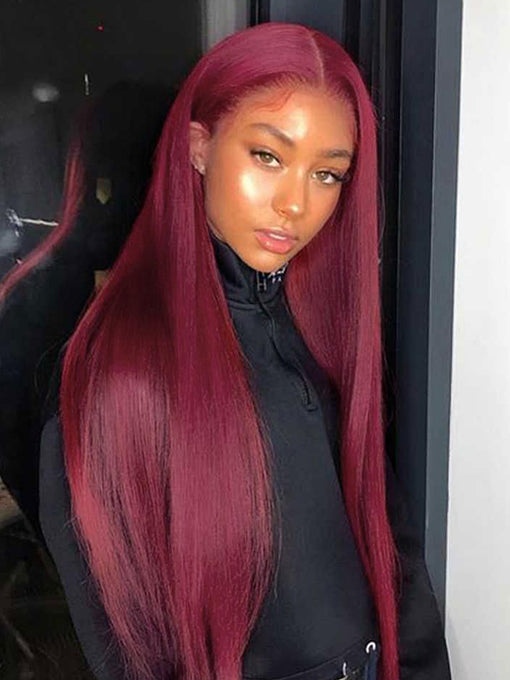 99J Burgundy Color Straight Wig 4x4 HD Lace Frontal Human Hair Wig Pre Plucked
