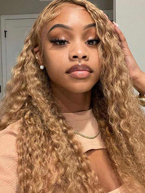 IRoyal Hair #27 Water Wave Hair 13x4 Lace Front Wigs Pre Plucked Honey Blonde Color
