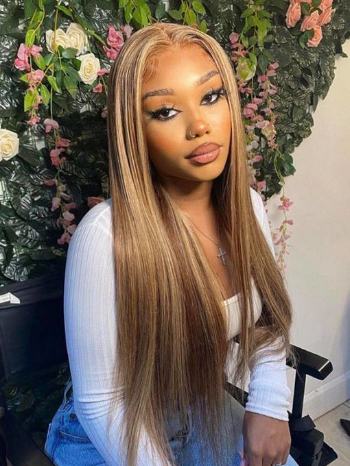 IRoyal Highlights Ombre Human Hair Wigs Straight Transparent Lace Wigs Pre Plucked