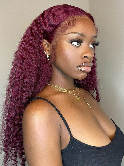IRoyal Hair 99J Burgundy Color Kinky Curly Wig 13x4/13x6 Human Hair Wigs