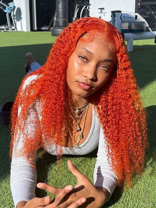Ginger Kinky Curly Lace Front Wig Human Hair Wigs Pre Plucked Transparent Lace Wig